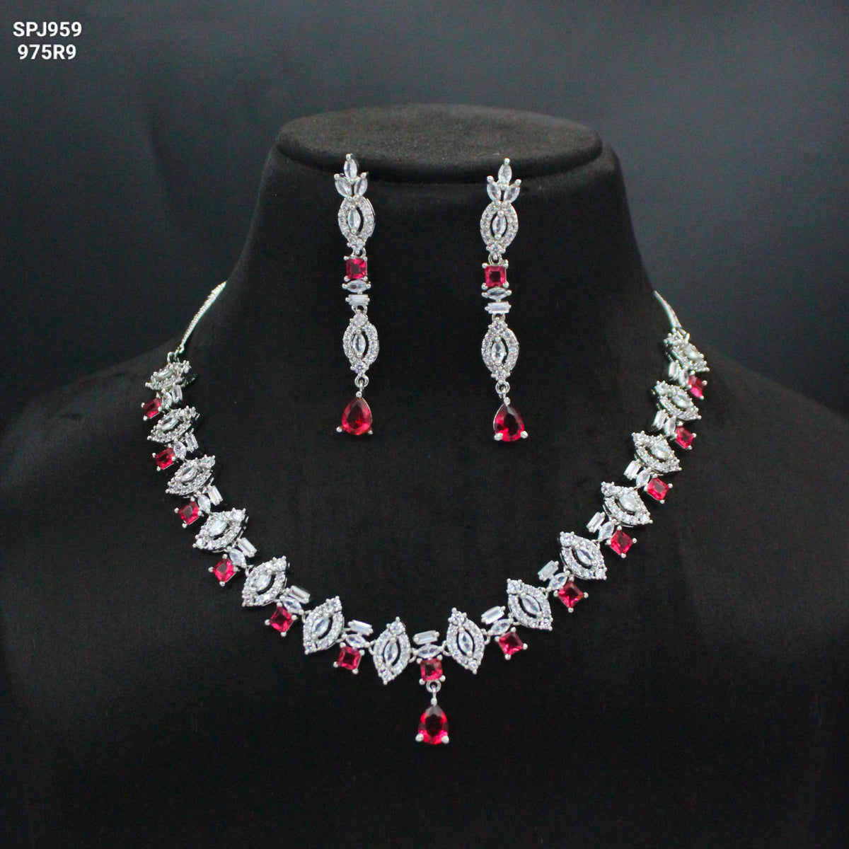 Platinum Red Stone Necklace Set SP-959