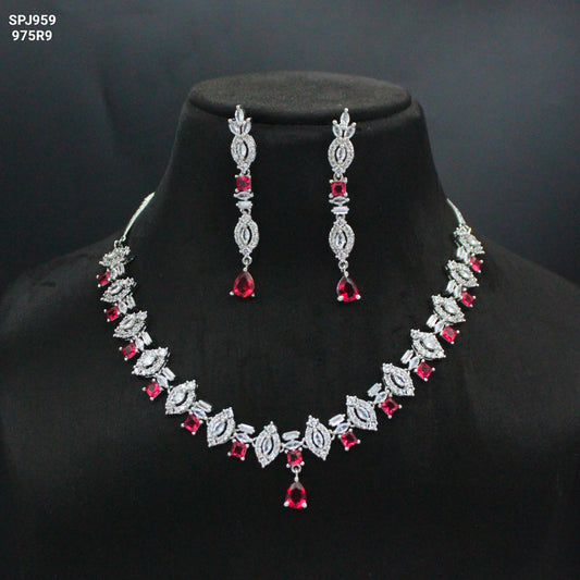 Platinum Red Stone Necklace Set SP-959