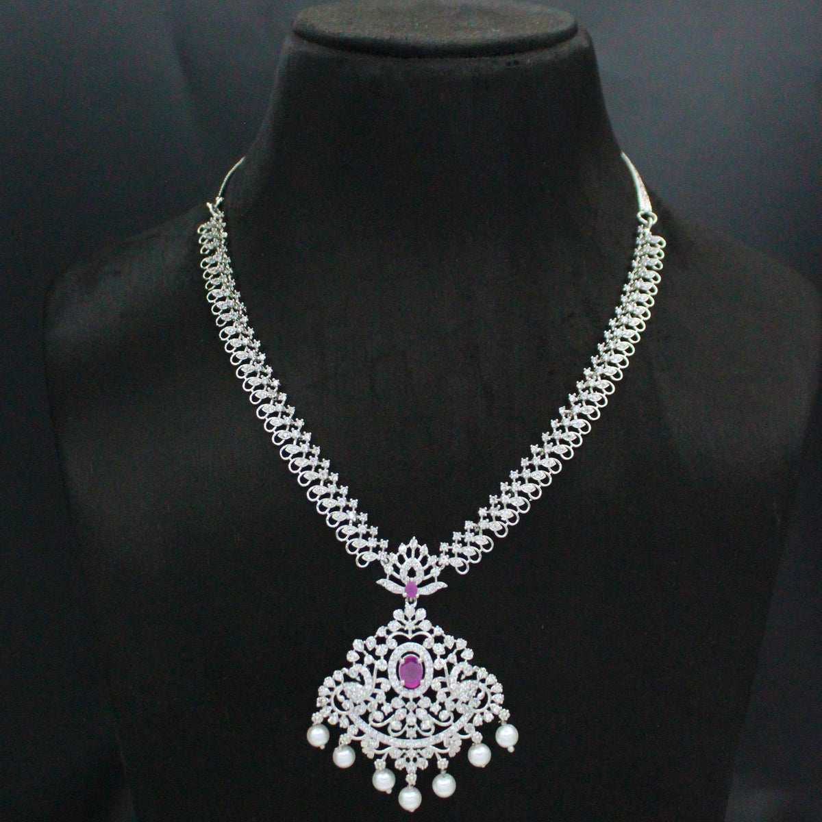 Platinum Red Short Necklace Set SP-10465
