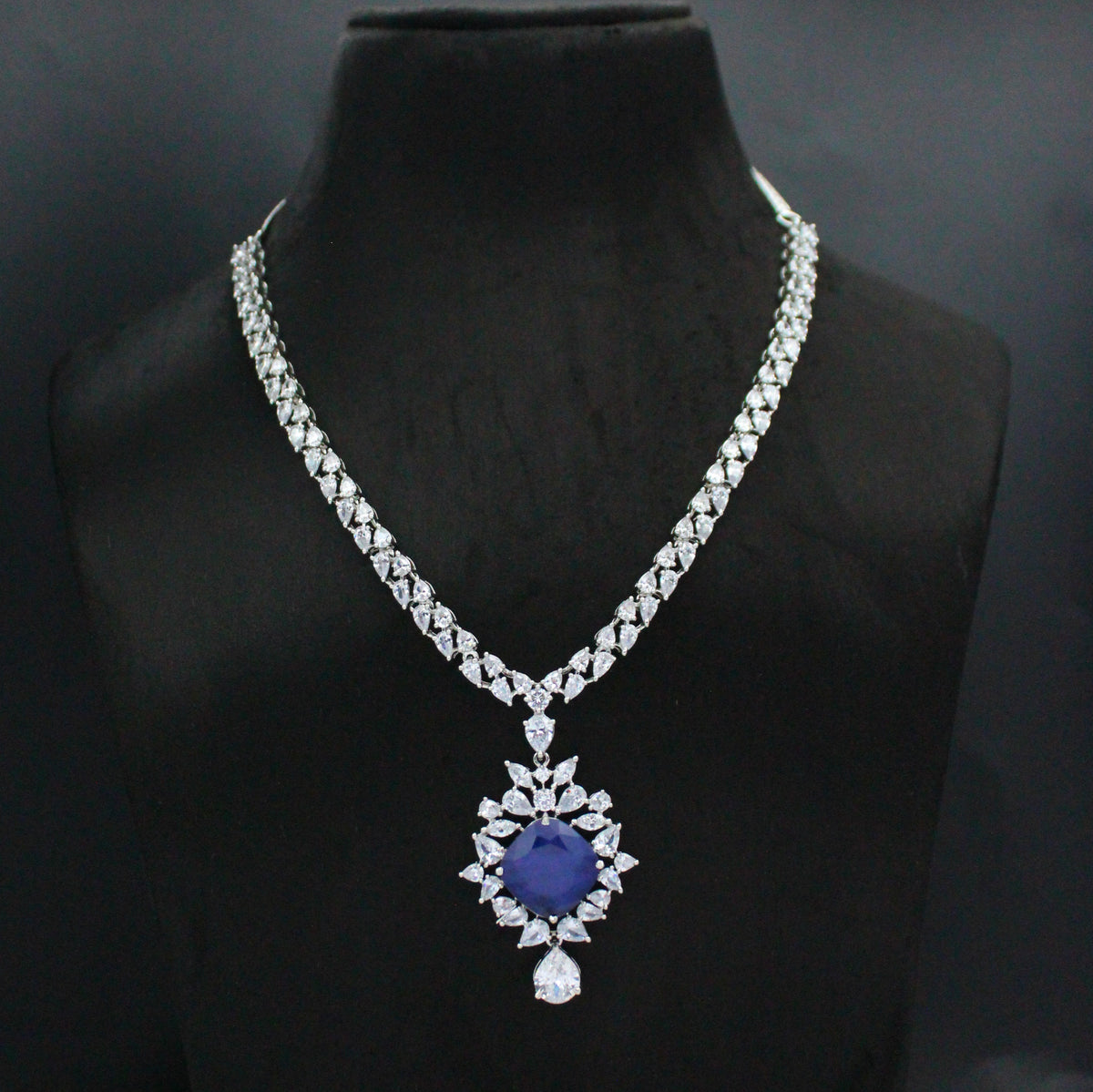 Platinum Dark Blue Single-Line Necklace SP-21760