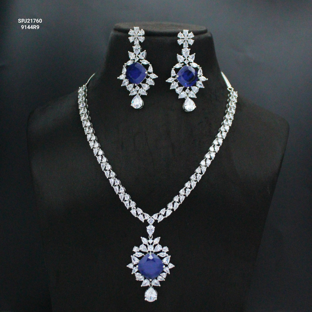 Platinum Dark Blue Single-Line Necklace SP-21760