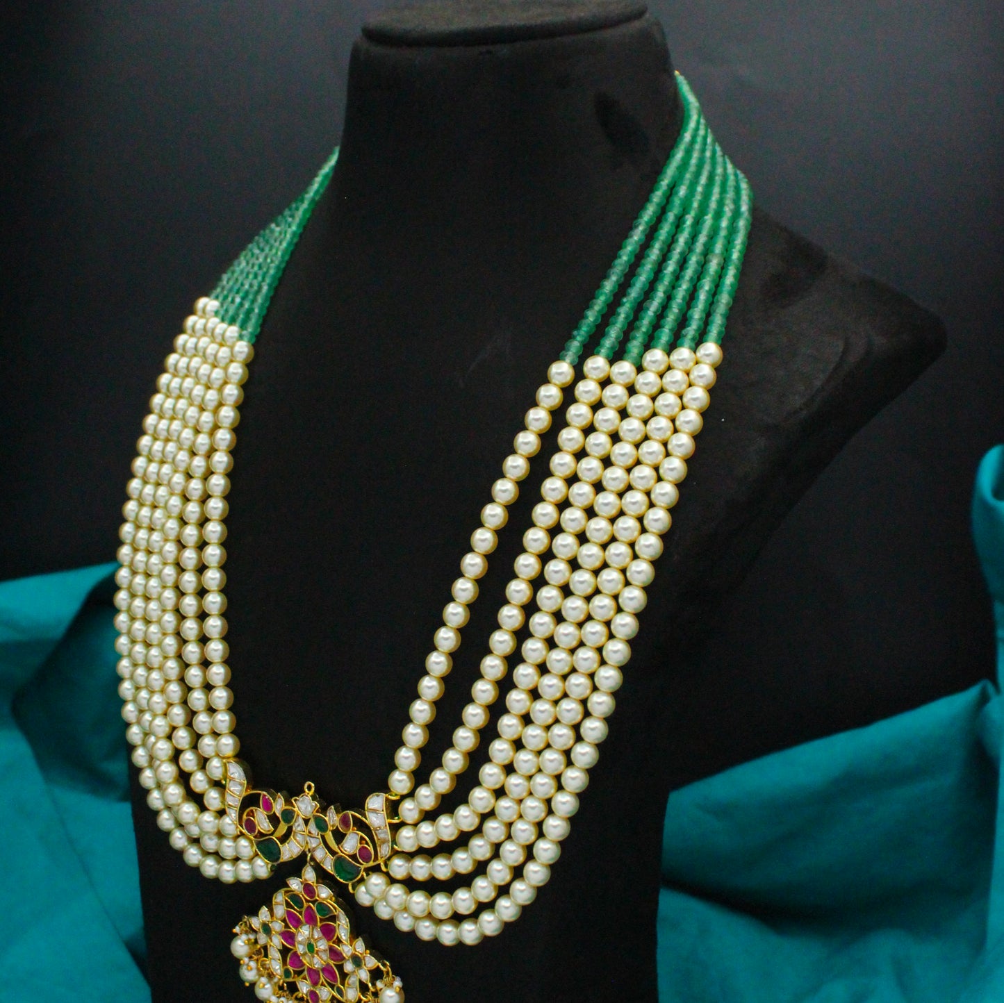 Jadau Kundan Multi Pendant And Pearl Haram Long 42841