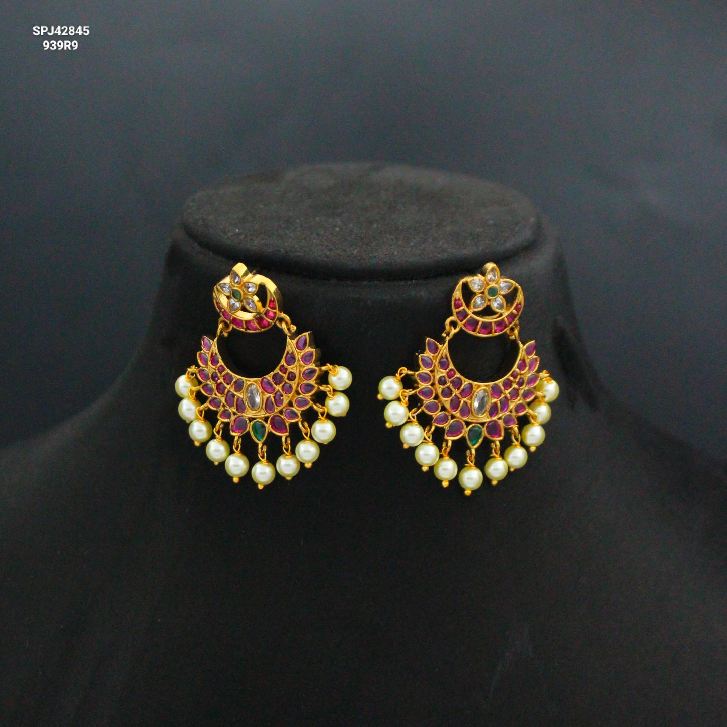 Pota Stone Multi Chandbali With Pearls & Push Back 42845