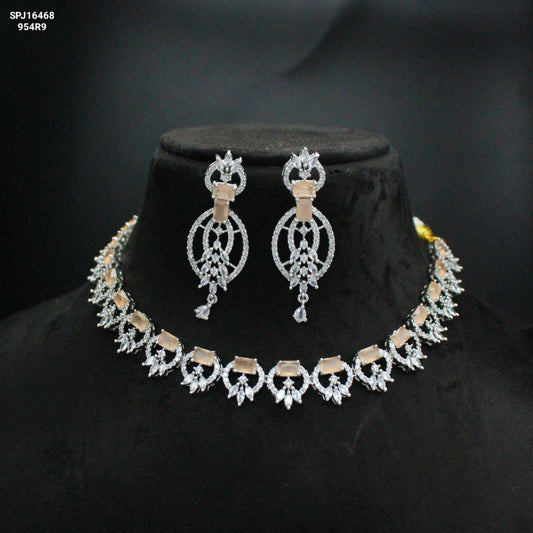 Platinum Orange Flower Single-Line Necklace Set SP-16468