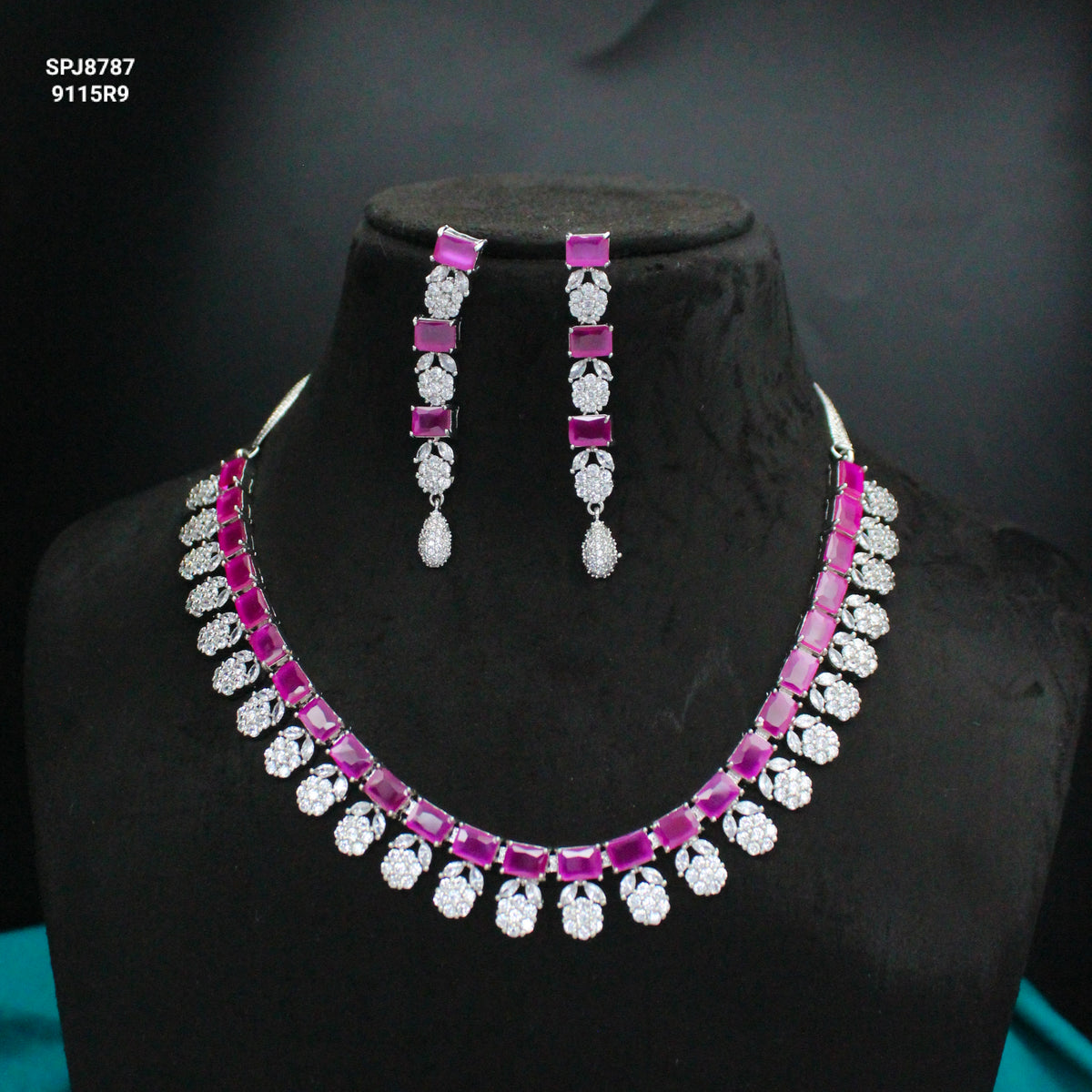 Platinum Mint Stone Necklace Set SP-8787