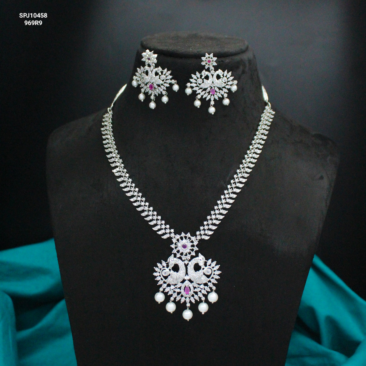 Platinum Red Short Necklace Set SP-10458