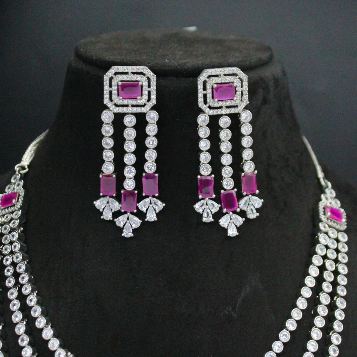 Platinum Rani Pink Necklace Set SP-27995