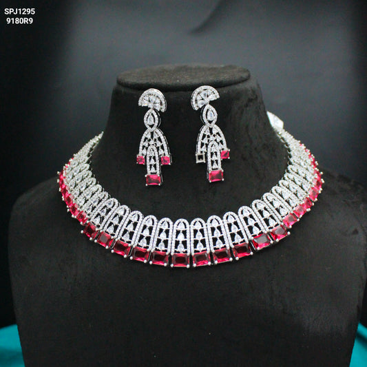 Platinum AD Stone Necklace Set with Maang Tikka SP-1295