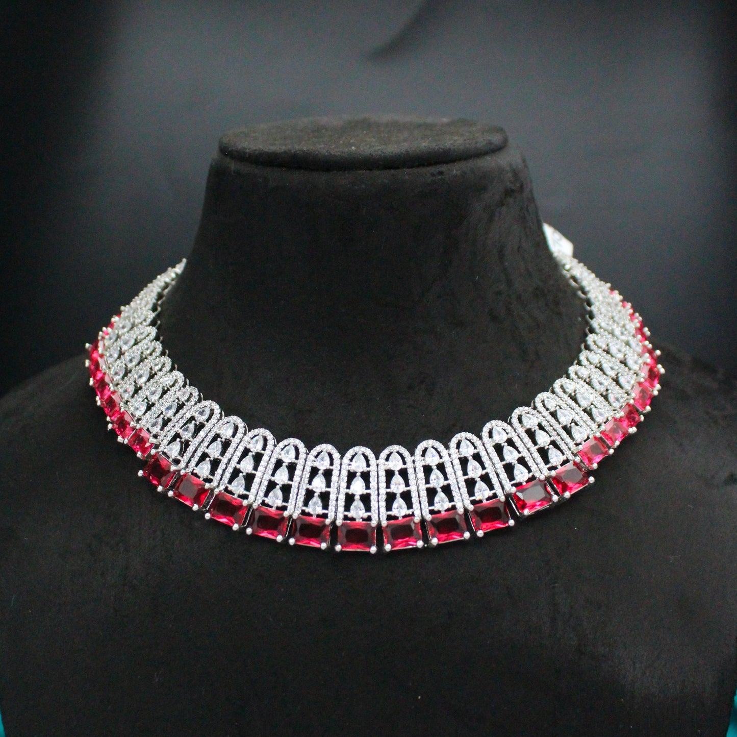 Platinum AD Stone Necklace Set with Maang Tikka SP-1295