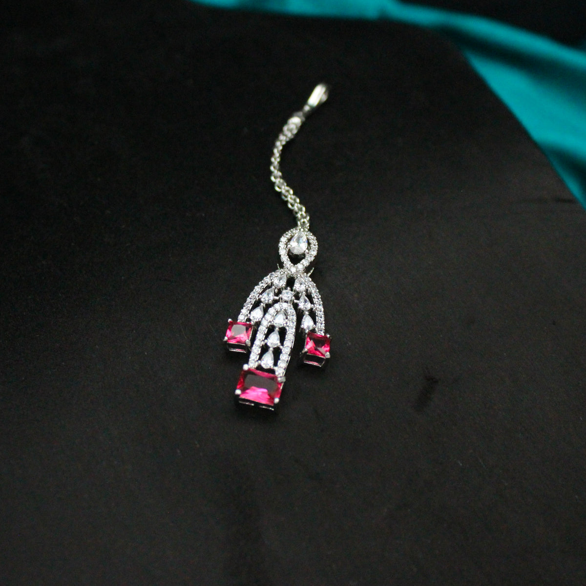Platinum AD Stone Necklace Set with Maang Tikka SP-1295
