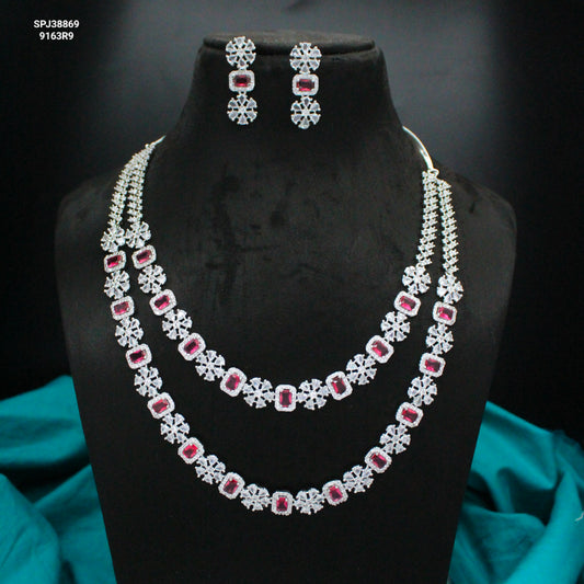 Ruby Double-Layer CZ Necklace Set with Earrings SP-38869