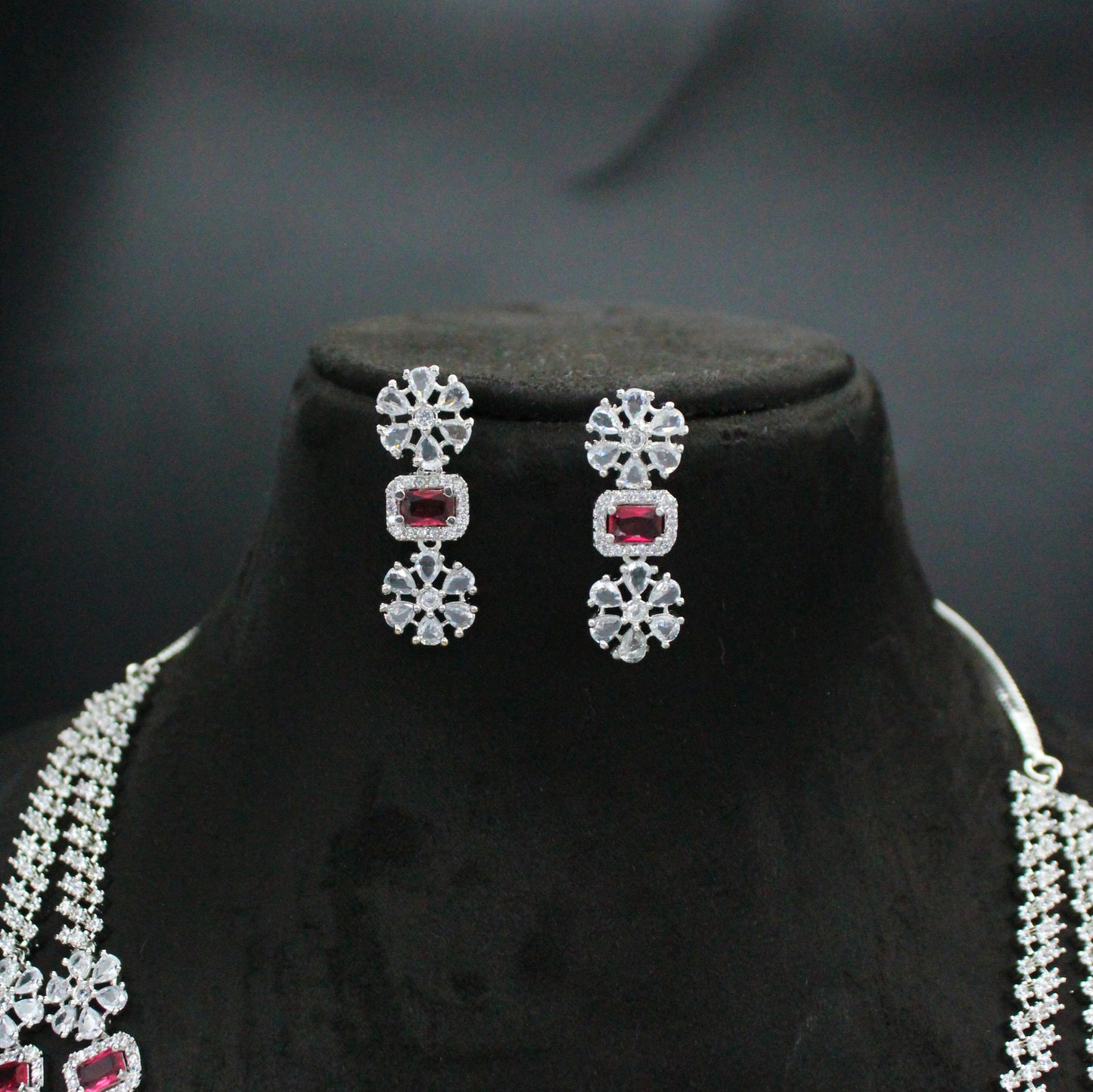 Ruby Double-Layer CZ Necklace Set with Earrings SP-38869