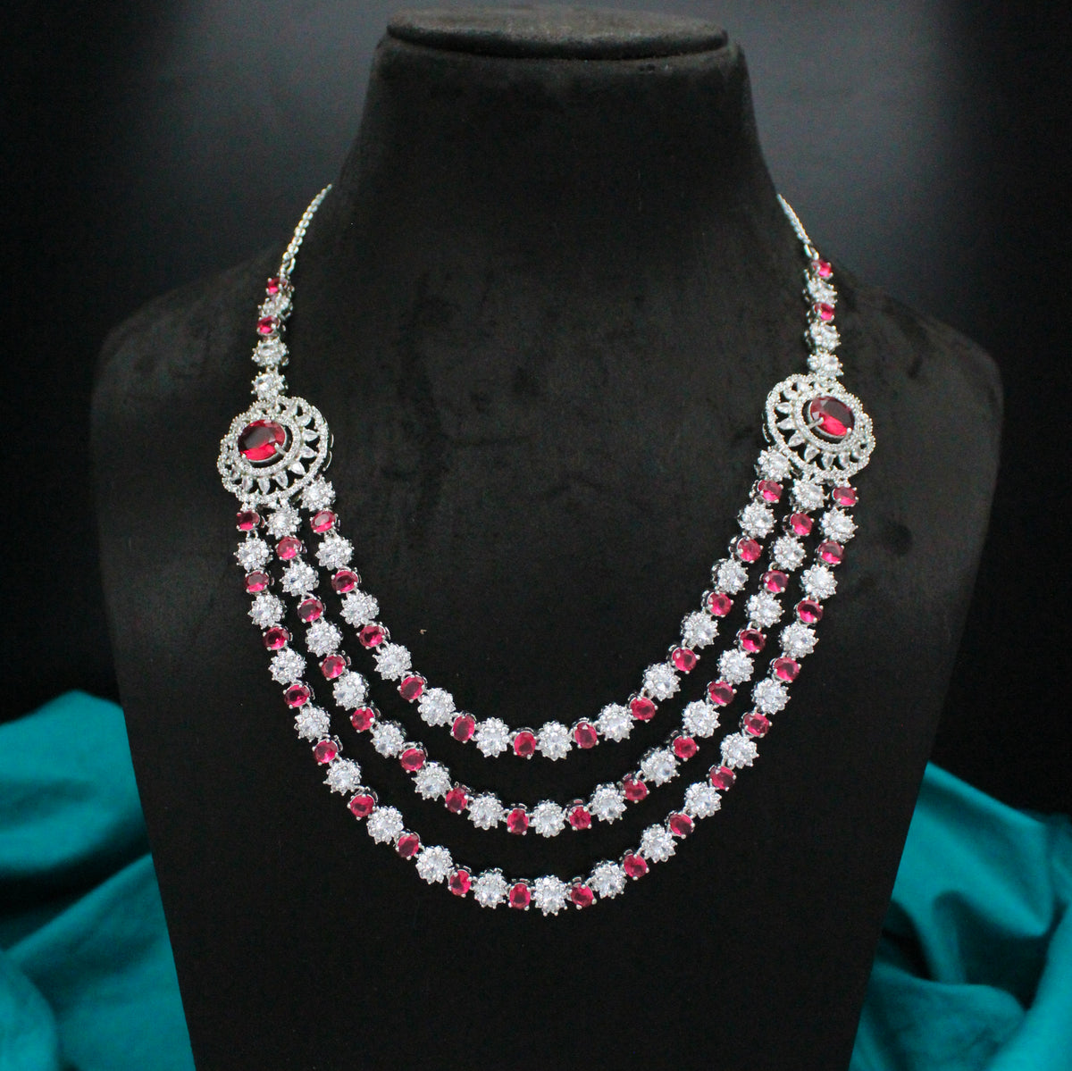 Platinum Red 3-Line Necklace SP-26827
