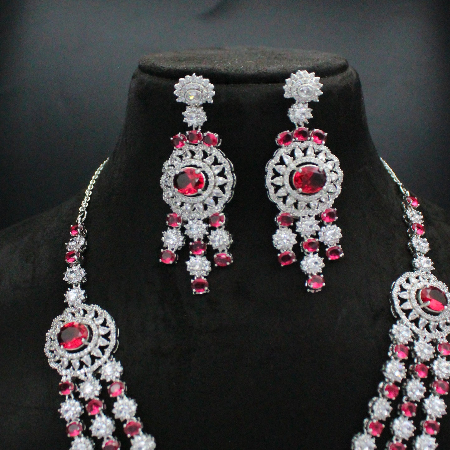 Platinum Red 3-Line Necklace SP-26827