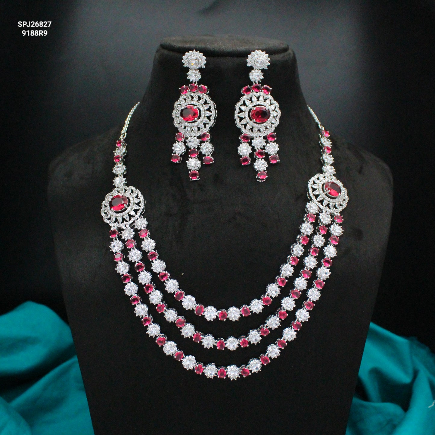 Platinum Red 3-Line Necklace SP-26827