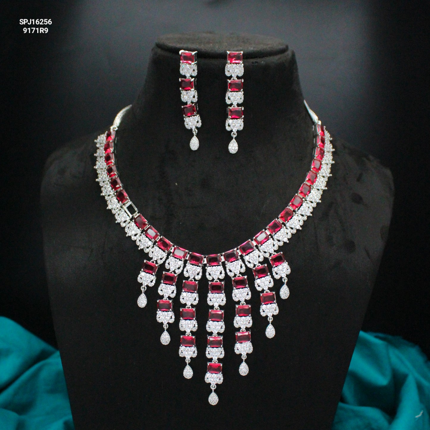 Platinum Red Stone Necklace Set SP-16256