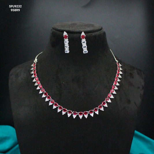 platinum Necklace with red stones 9232