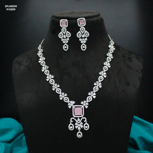Platinum Mint Pink Short Necklace Set SP-40599