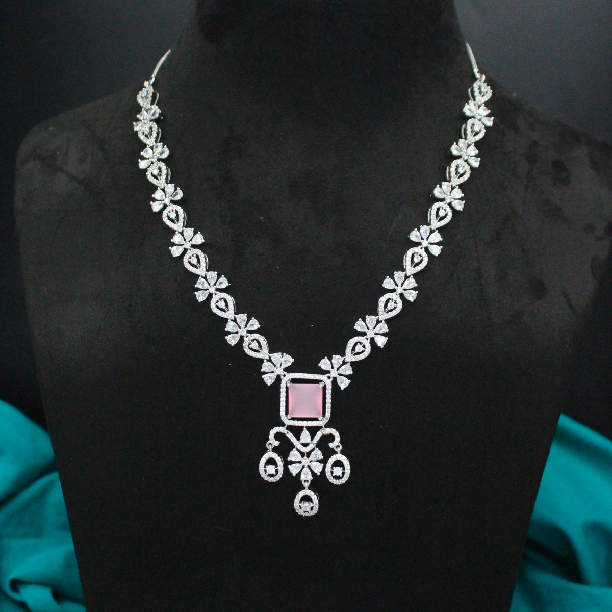 Platinum Mint Pink Short Necklace Set SP-40599