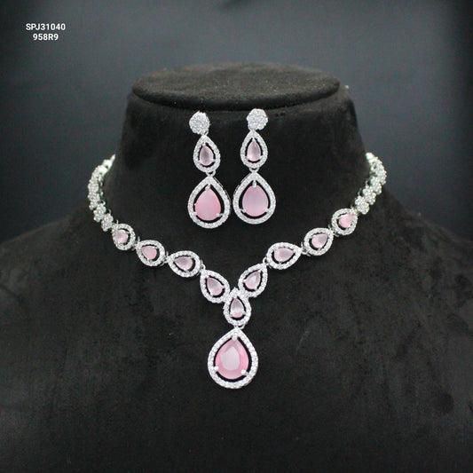 Platinum AD Stone Necklace SP-31040