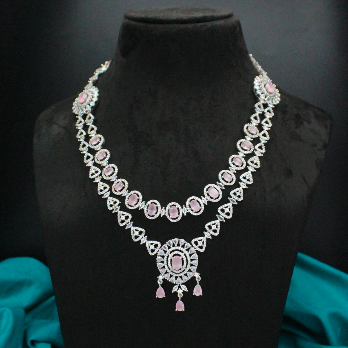 Platinum Pink Stone Necklace Set SP-28769
