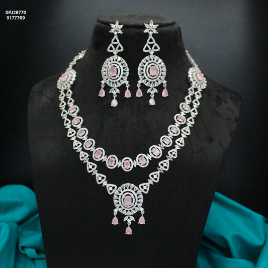 Platinum Pink Stone Necklace Set SP-28769