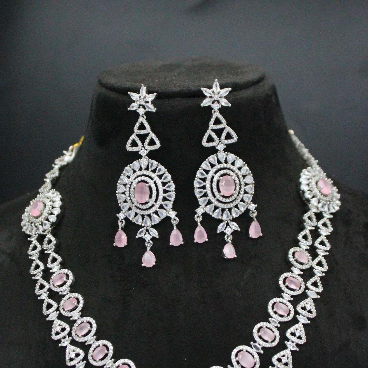 Platinum Pink Stone Necklace Set SP-28769