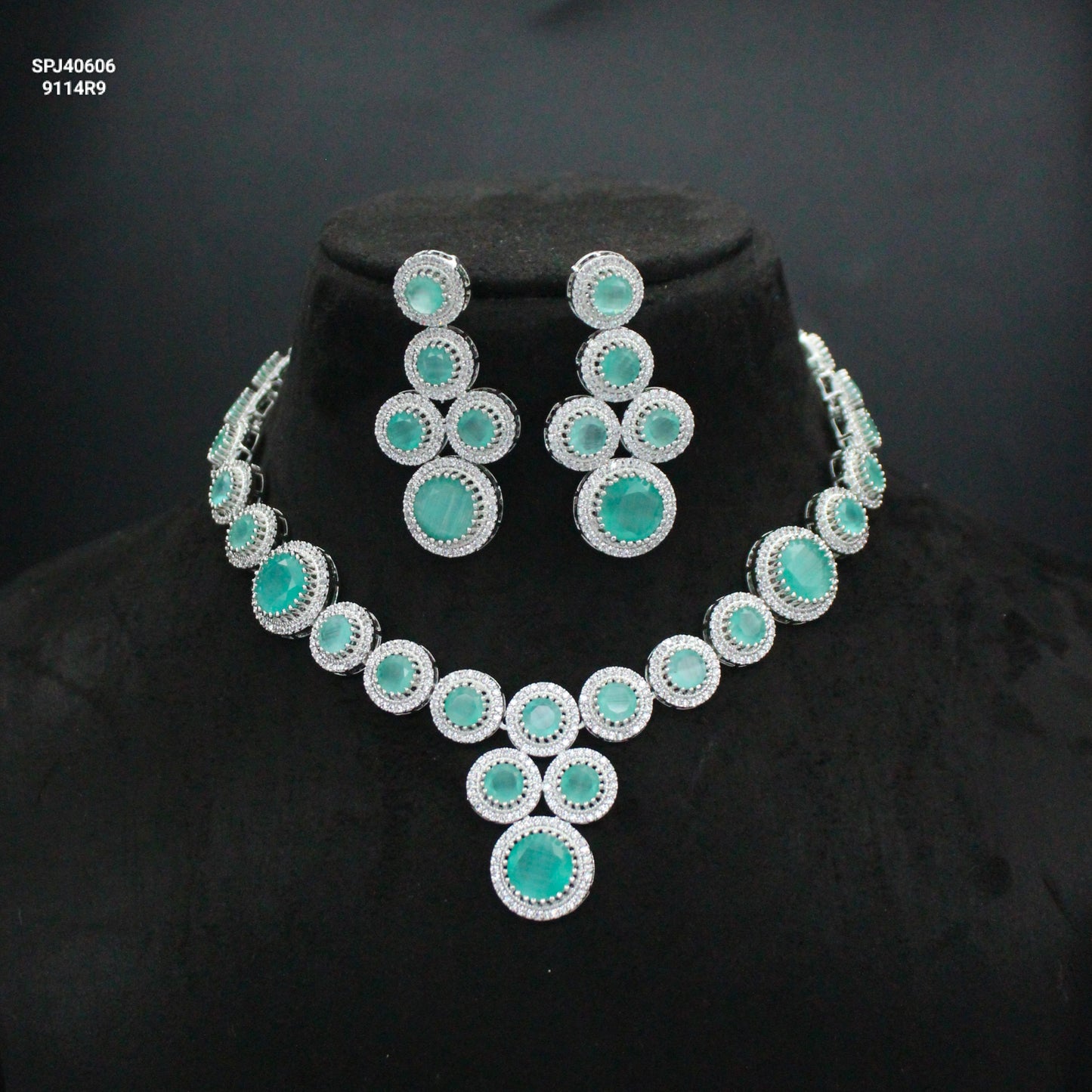 Platinum Mint Green Necklace Set SP-40606