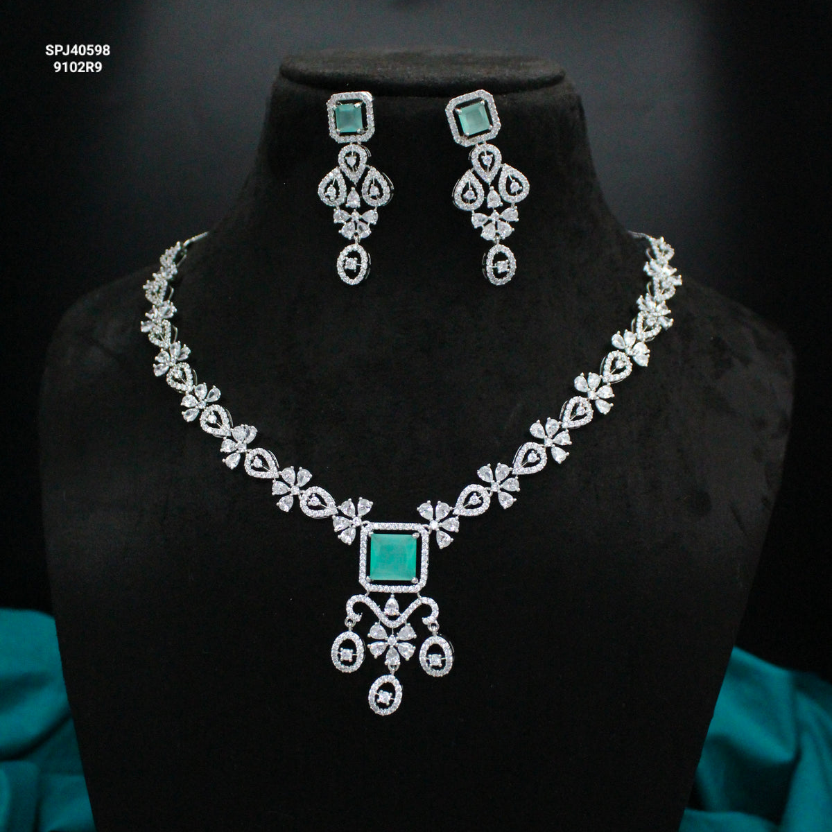 Platinum Mint Stone Short Necklace SP-40598