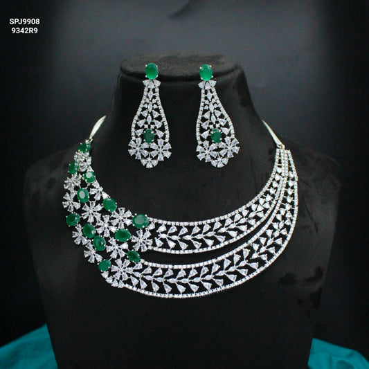 Platinum Emerald AD Necklace Set SP-9908