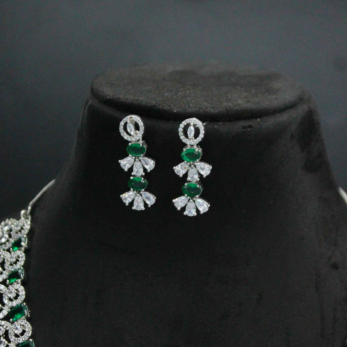 Platinum Heart & Green Square Stone Necklace SP-367