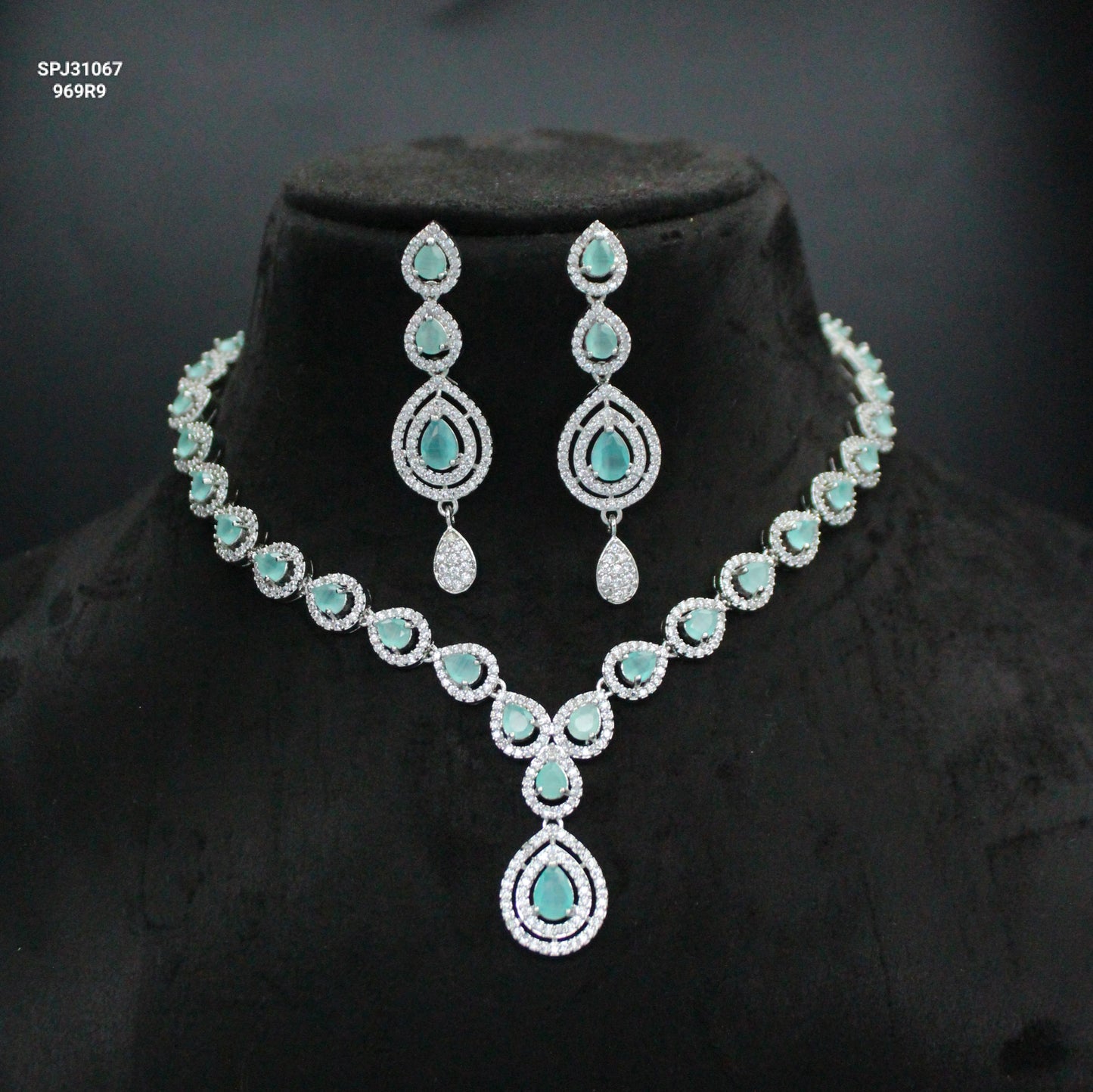 Platinum Mint Green Drop Necklace SP-31067