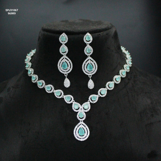 Platinum Mint Green Drop Necklace SP-31067