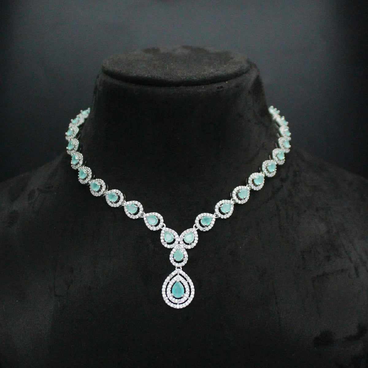 Platinum Mint Green Drop Necklace SP-31067