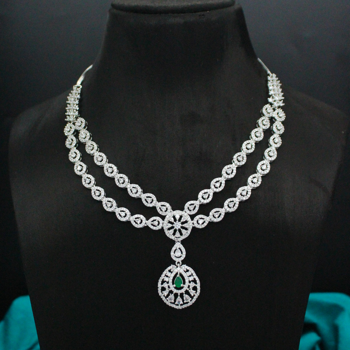 Platinum Dark Green Necklace Set SP-38866