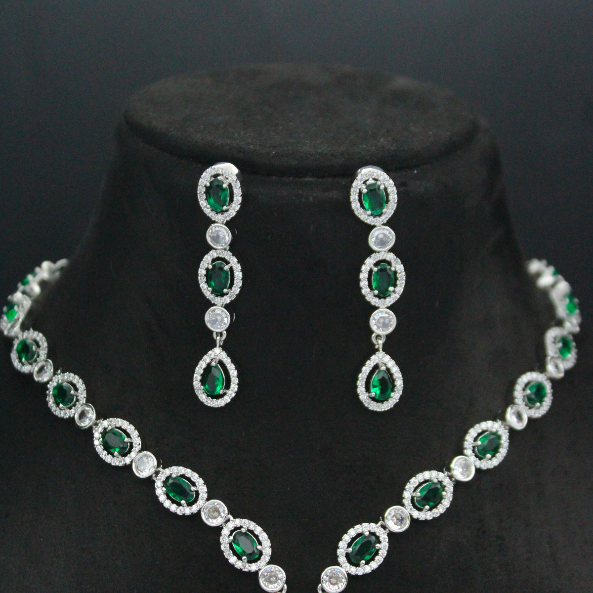 Platinum Green Stone Necklace SP-28781
