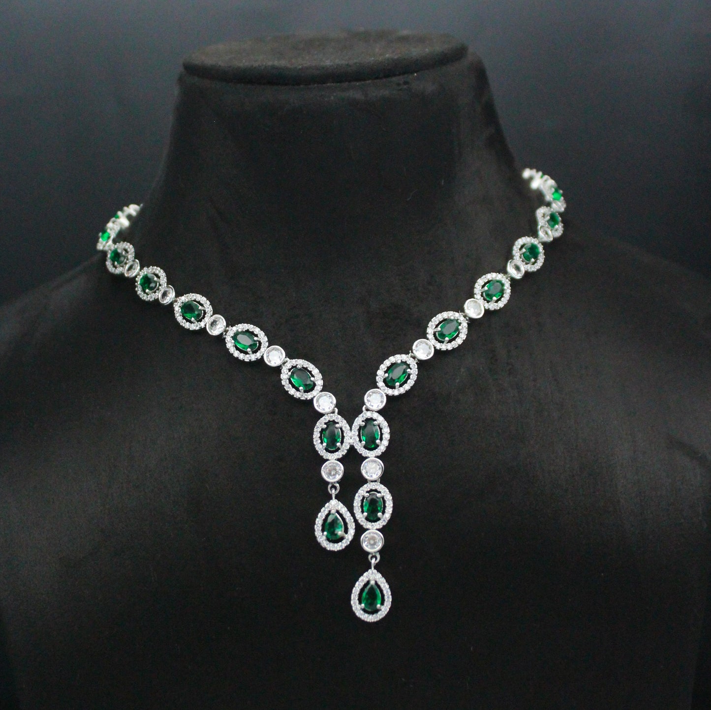 Platinum Green Stone Necklace SP-28781