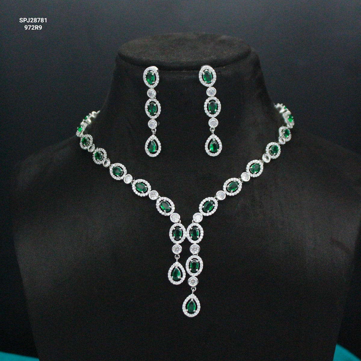 Platinum Green Stone Necklace SP-28781