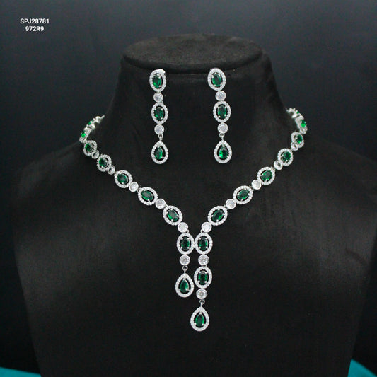 Platinum Green Stone Necklace SP-28781