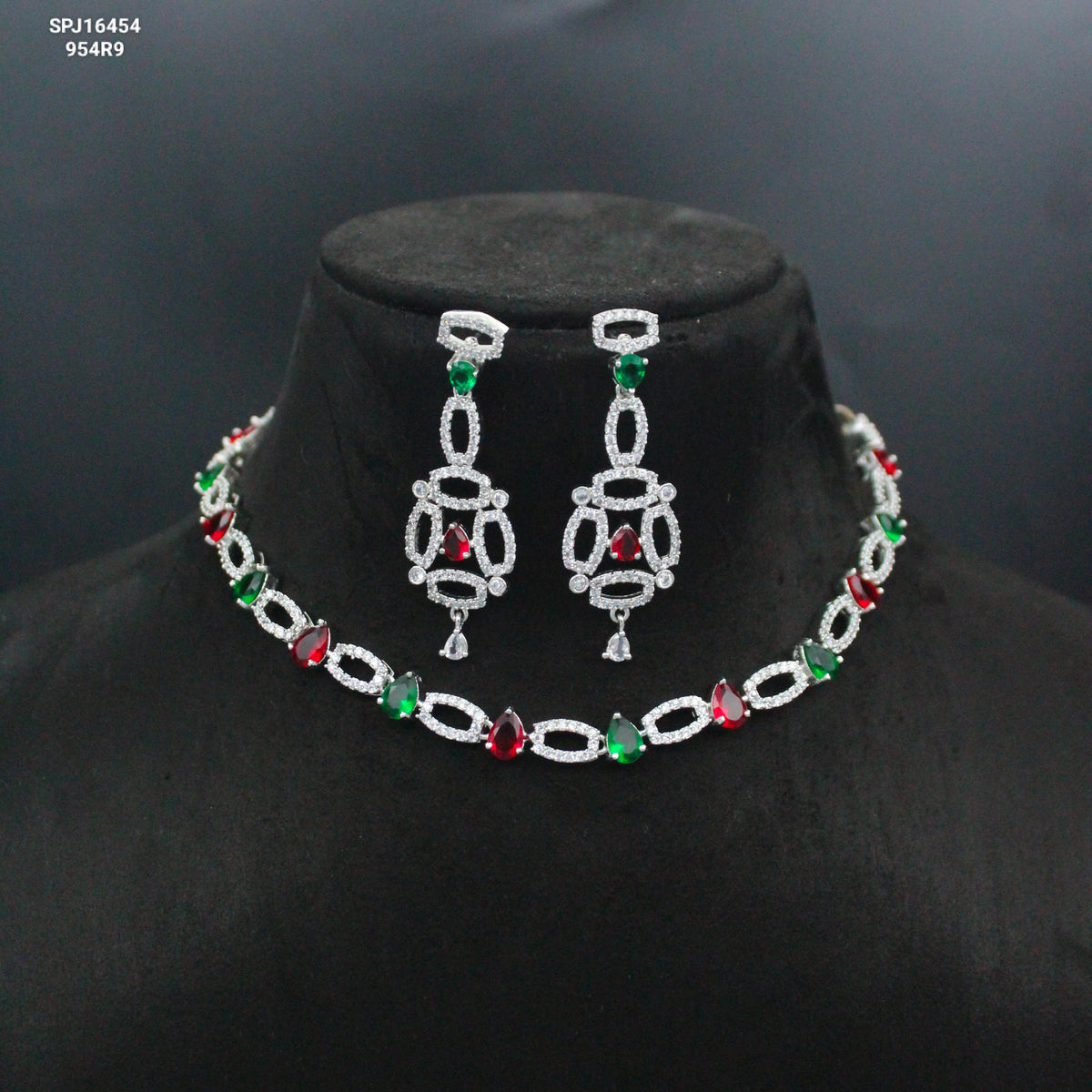 Platinum Multicolour Drop Stone Necklace SP-16455