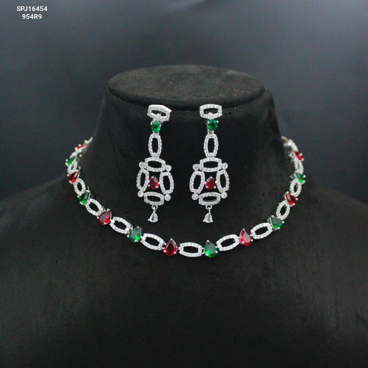 Platinum Multi color necklace with drop shape 16455 / 16453 / 16454