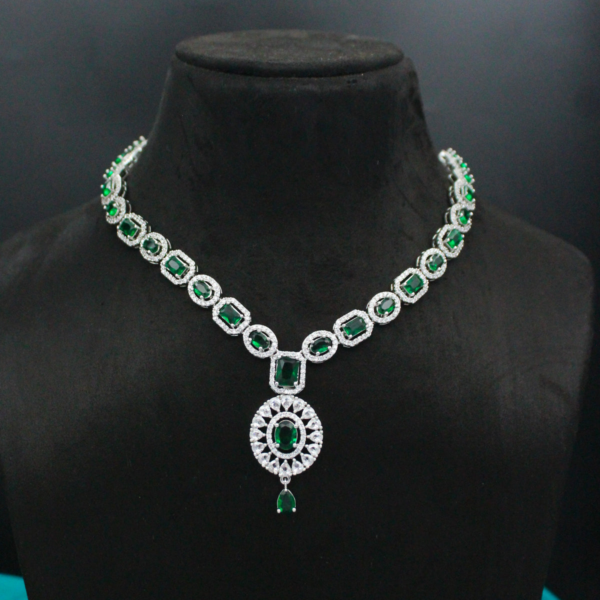 Platinum Green Stone Necklace SP-26881