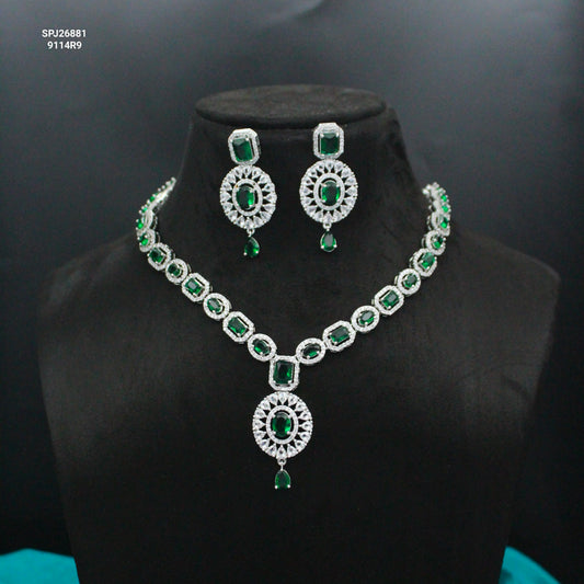Platinum Green Stone Necklace SP-26881