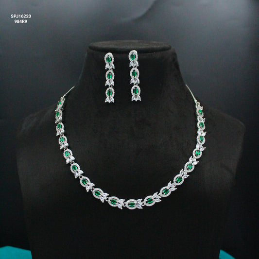Platinum Red Oval Single-Line Necklace Set SP-16220