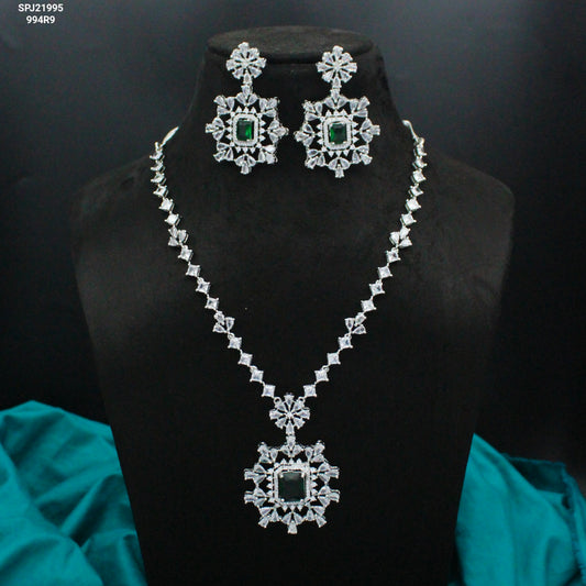 Platinum Dark Green Stone Necklace SP-21995