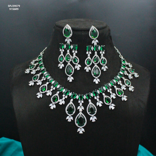 Platinum Green Stone Necklace Set SP-39079