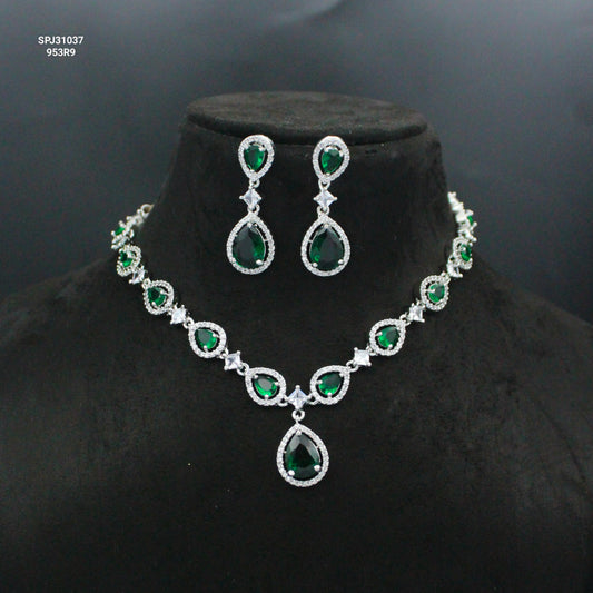 Platinum Dark Green Short Necklace SP-31037