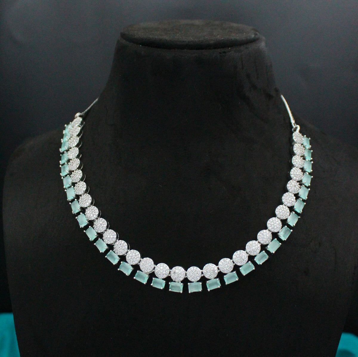 Platinum mint green AD Stone Necklace SP-13057