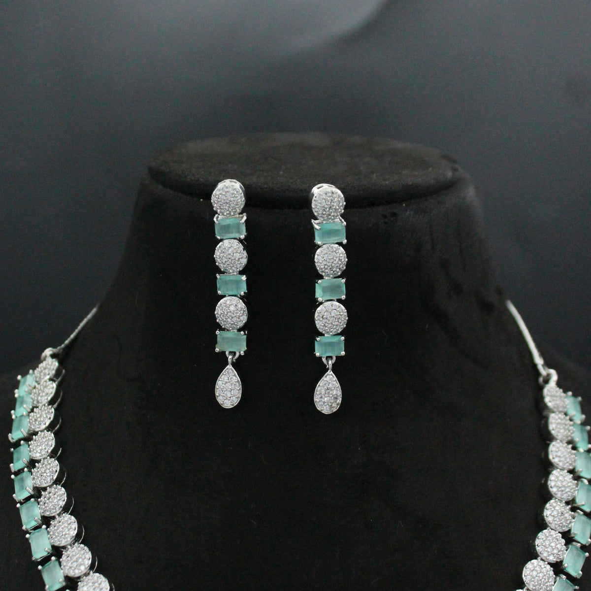 Platinum mint green AD Stone Necklace SP-13057