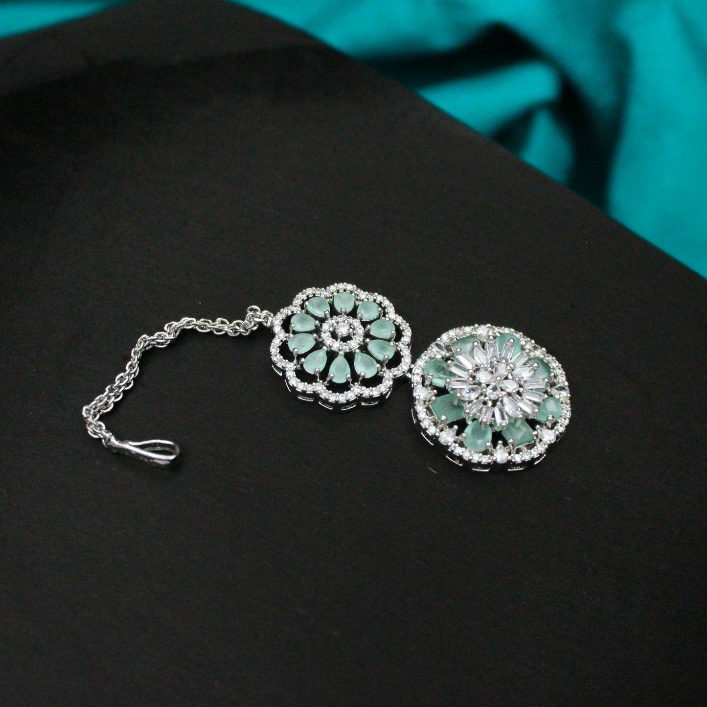 Platinum Diamond Look 2-Layer Necklace Set with Maang Tikka SP-16173